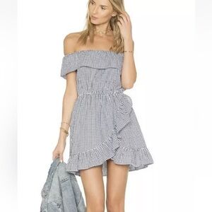 Lovers + Friends Navy Blue Gingham Dress -Off The Shoulder